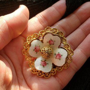 Vintage Coro Flower Petal Guilloche Brooch Pin